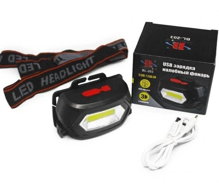 Ліхтар налобний акумуляторний Bailong BL 203 / 7568 COB MicroUSB Чорний – фото 2