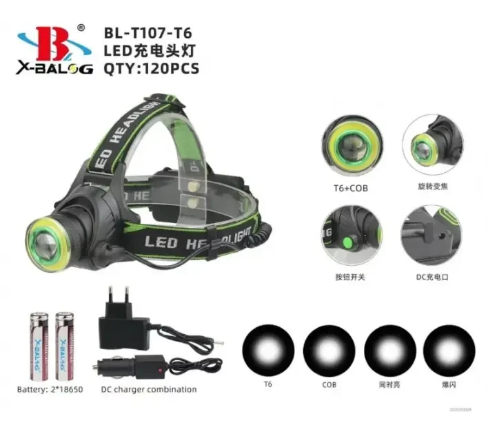 Ліхтарик налобний акумуляторний 18650 BAILONG BL-T107-T6 – фото 1