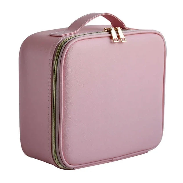 Косметичка-валізатор з LED дзеркалом шкіряна (рожева) – фото 2