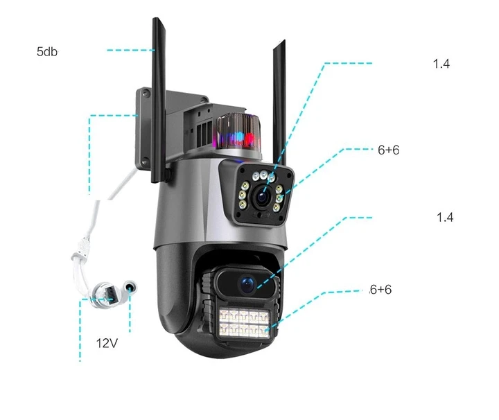 Вулична охоронна поворотна WIFI камера Dual Lens Zoom 8MP сирена, зум, iCSee віддаленим доступом онлайн – фото 6