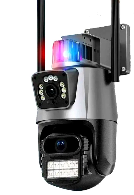 Вулична охоронна поворотна WIFI камера Dual Lens Zoom 8MP сирена, зум, iCSee віддаленим доступом онлайн – фото 3