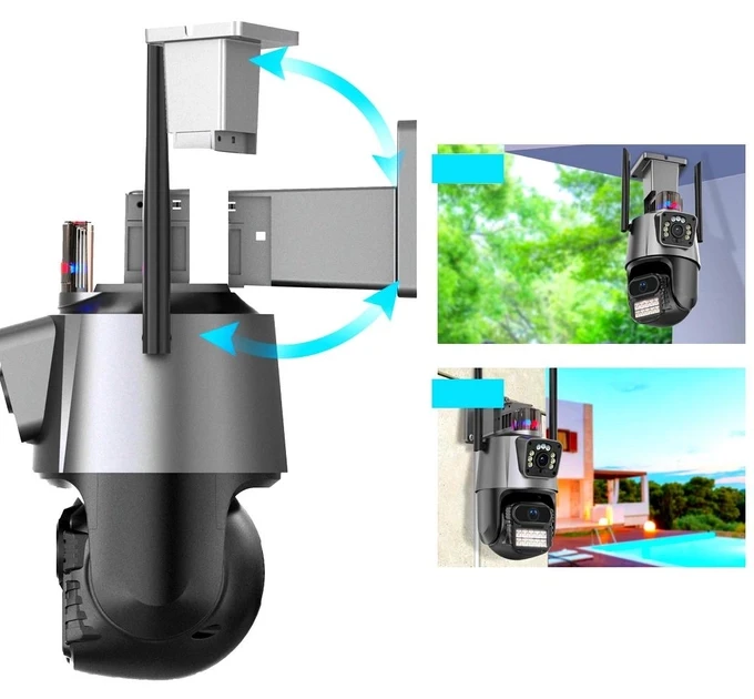 Вулична охоронна поворотна WIFI камера Dual Lens Zoom 8MP сирена, зум, iCSee віддаленим доступом онлайн – фото 2