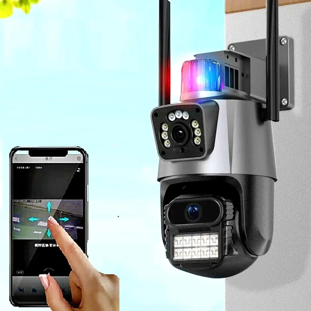 Вулична охоронна поворотна WIFI камера Dual Lens Zoom 8MP сирена, зум, iCSee віддаленим доступом онлайн – фото 1
