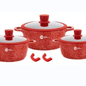 Набір котлів Higher Kitchen з антипригарним покриттям, Набір круглих каструль із кришками, HK-325 Червоний