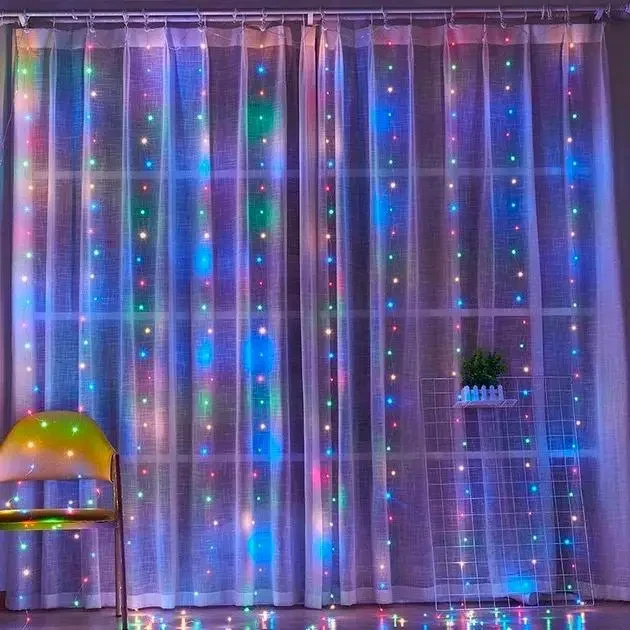 Світлодіодна гірлянда штора з пультом мультик 3х2 м від мережі 200 LED кімнатна гірлянда завіса на вікно – фото 4