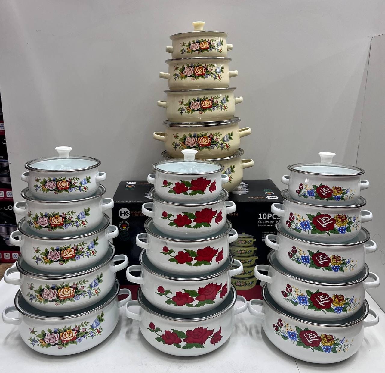 Набір каструль зі скляною кришкою емальовані Higher Kitchen ZP-321 набір з 10 шт. – фото 3