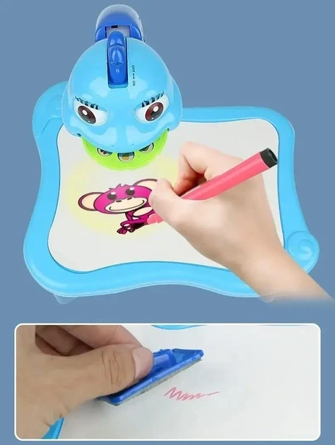 Дитячий столик проєктор для малювання Projector Painting набір із проєктором, 24 слайди, фломастери Синій – фото 7
