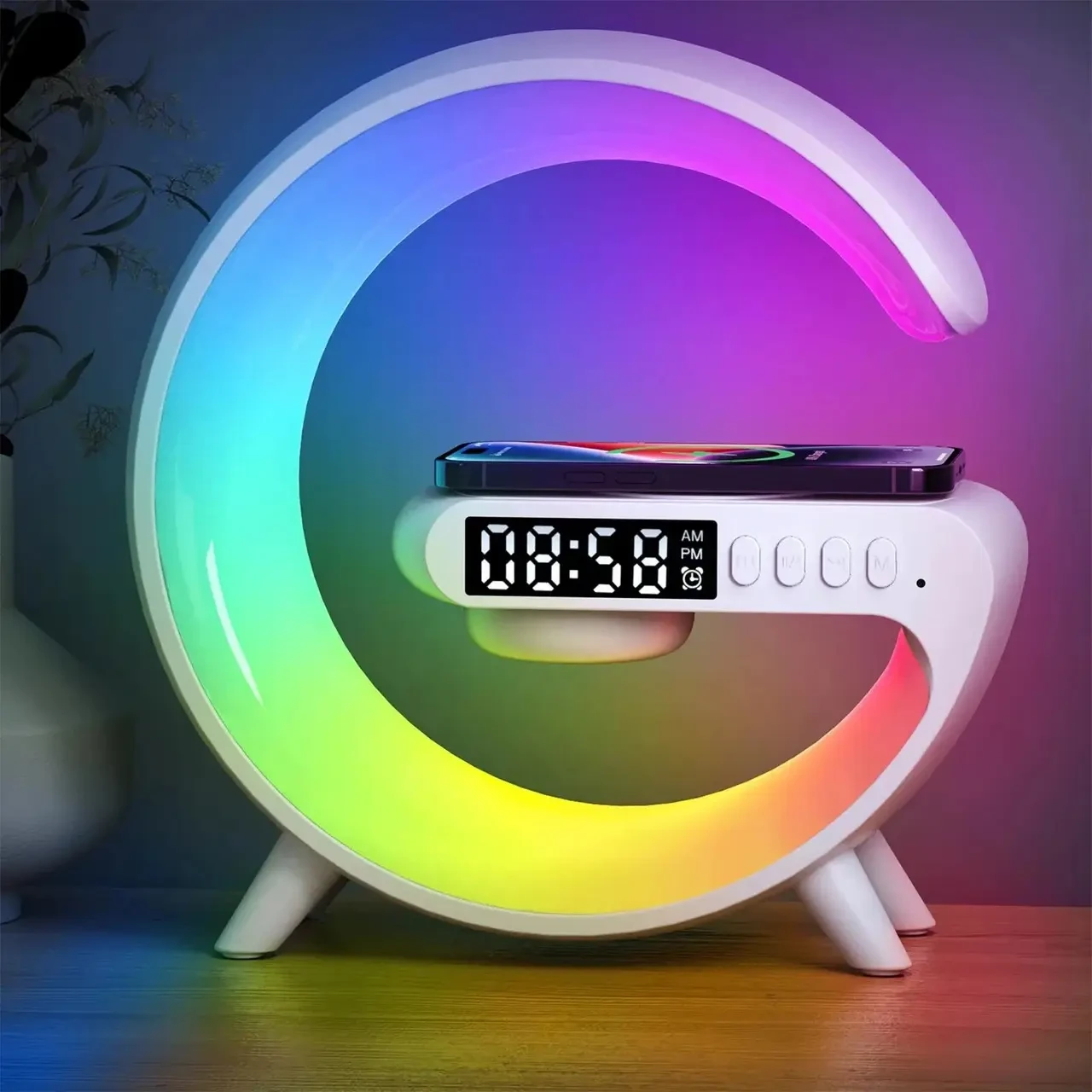 Настільна смарт-лампа G-Smart Light G63 RGB з бездротовою зарядкою і Bluetooth-колонкою 10 W White – фото 2