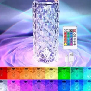 Настільна акумуляторна лампа з пультом 22 см нічник Троянда з пультом RGB Crystal Rose.