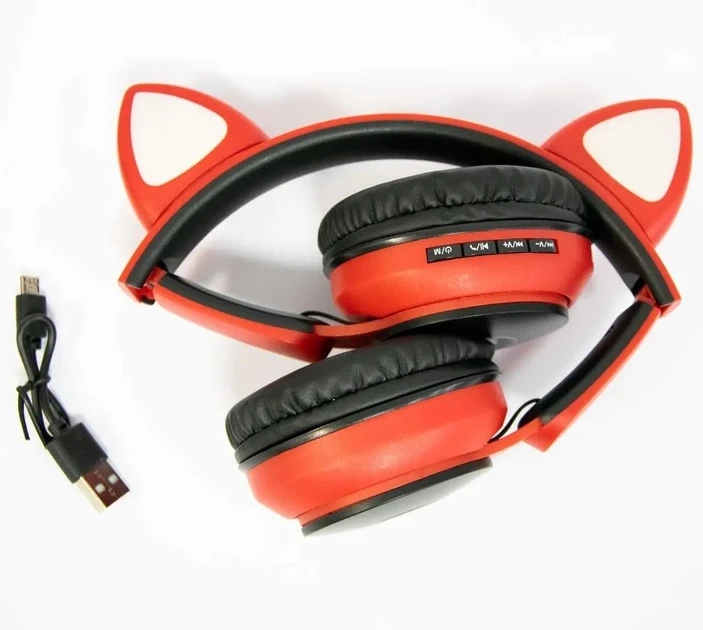 Навушники бездротові накладні “Wireless earphone ST77M” Червоні, дитячі бездротові навушники з вушками – фото 2