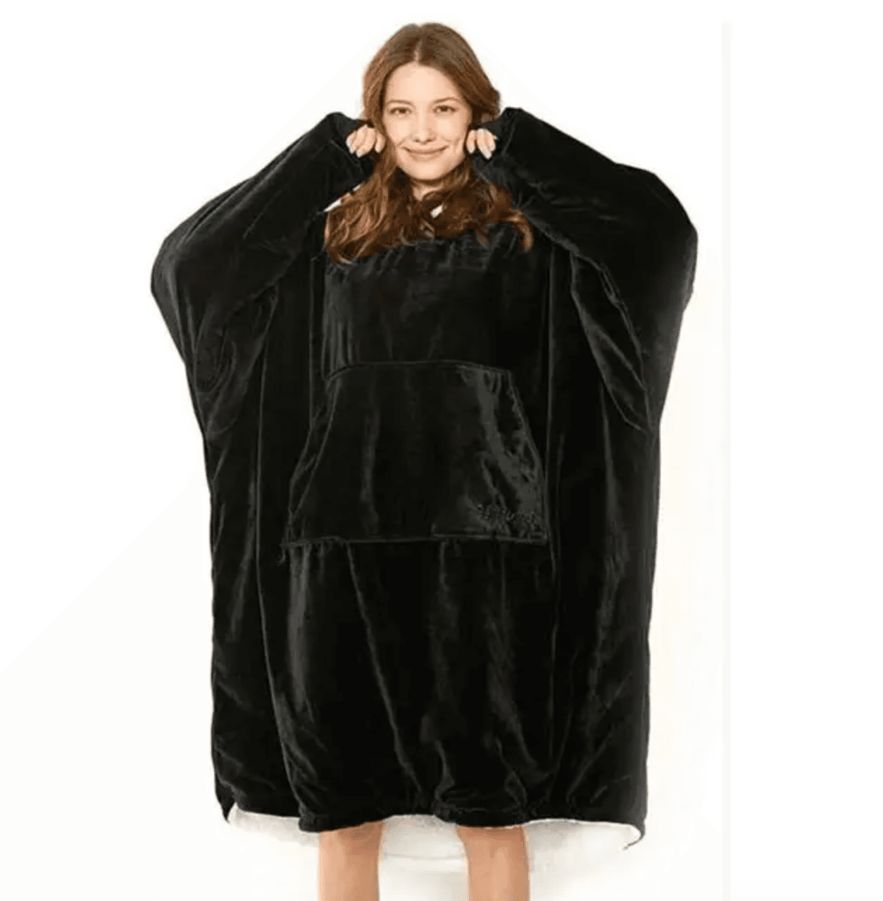 Толстовка плед із рукавами та капюшоном Huggle Hoodie оверсайз, тепле худі з великою кишенею для рук Чорний – фото 1