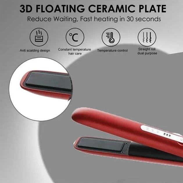 Випрямляч для волосся Hair Straightener VGR V-585 бездротовий, з 3 рівнями нагрівання, Червоний Срібло – фото 7
