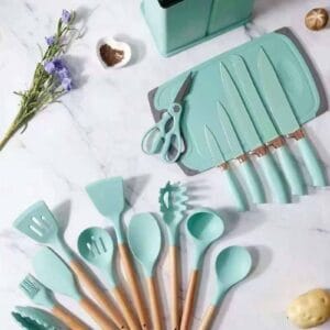 Набір кухонного приладдя + набір ножів Zepline ZP-107 19 предметів Бірюзовий