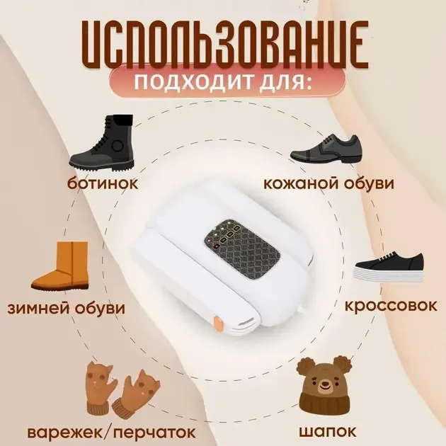 Електрична ультрафіолетова сушарка для взуття антибактеріальна з морською сіллю Shoes Dryer SH01 White – фото 4