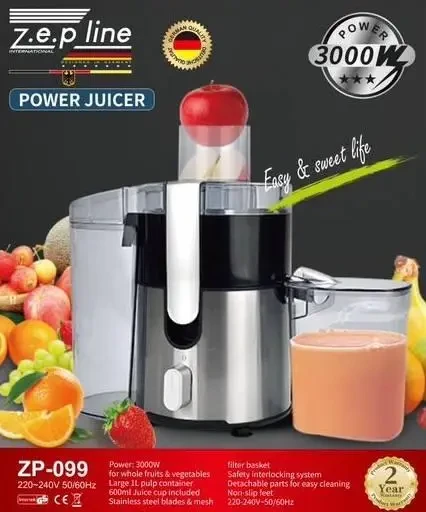 Соковижималка Zepline ZP-099 з посиленою потужністю 3000W, з неіржавкої сталі, широкою горловиною – фото 1