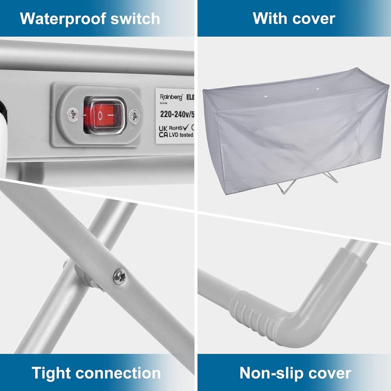 Електрична складана сушарка для білизни Rainberg з підігрівом і кришкою, енергоефективна 18-канальна – фото 7