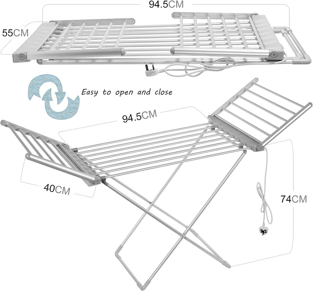 Електрична складана сушарка для білизни Rainberg з підігрівом і кришкою, енергоефективна 18-канальна – фото 6