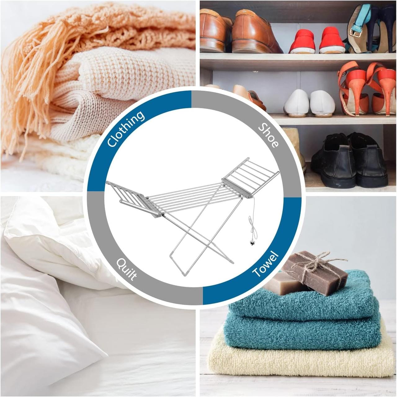 Електрична складана сушарка для білизни Rainberg з підігрівом і кришкою, енергоефективна 18-канальна – фото 1