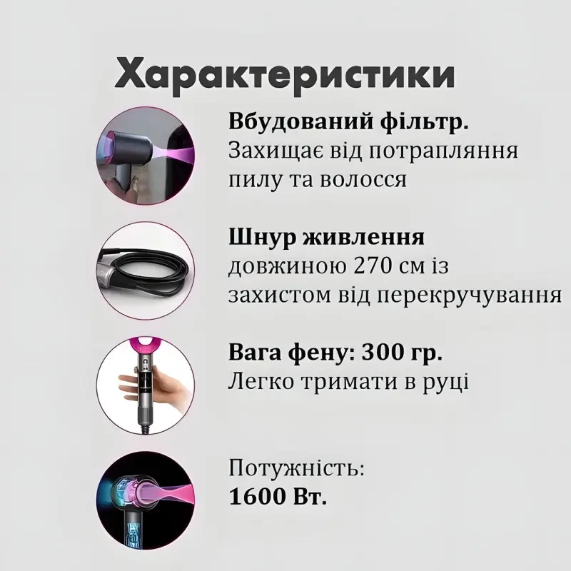 Фен для волосся Super Hair Dryer, 1600 Вт, з турборежимом та іонізацією – фото 5