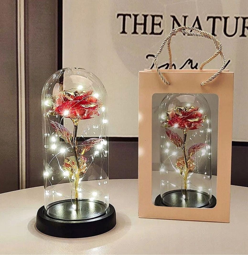 Троянда в скляній колбі LED RED GOLD з LED-підсвіткою Rose of Love Червона – фото 2