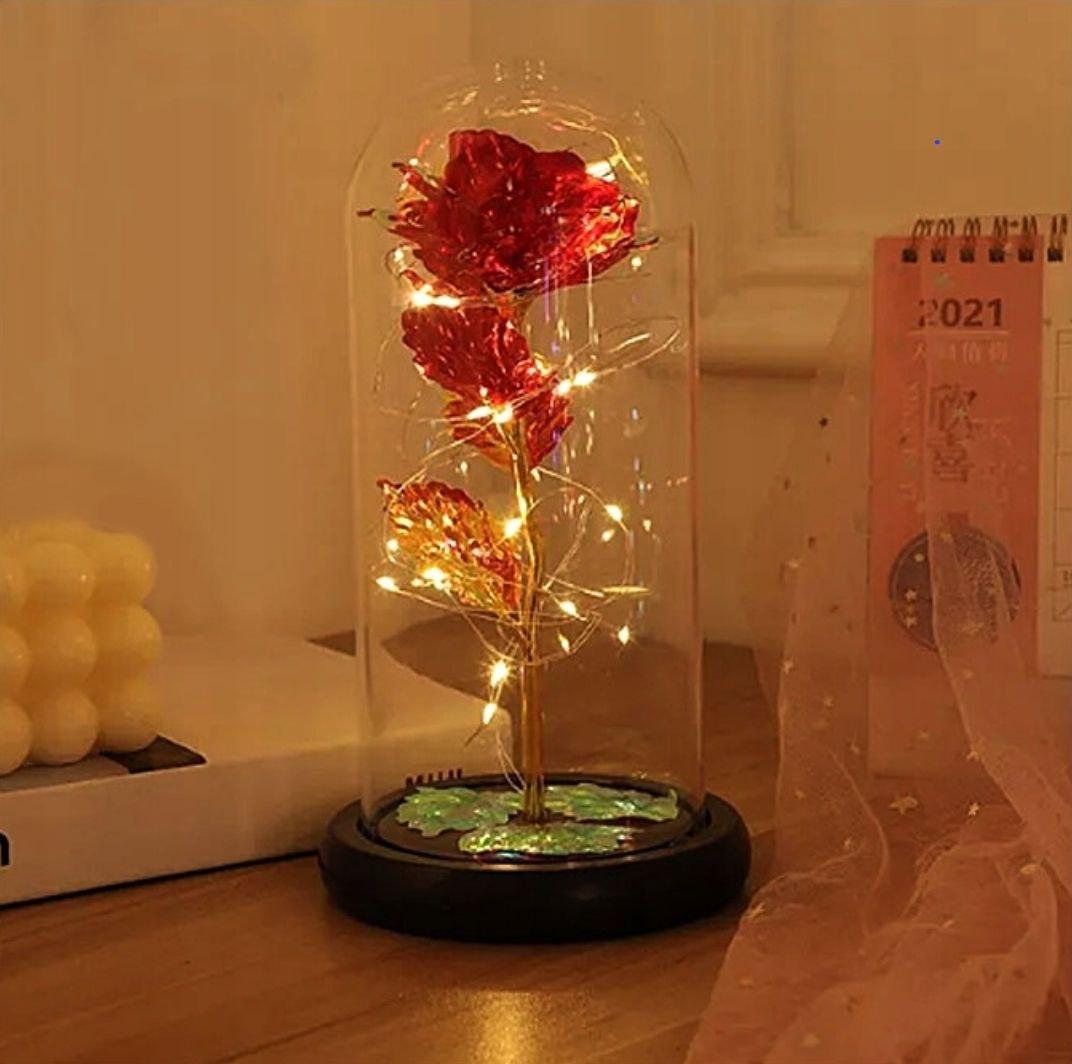 Троянда в скляній колбі LED RED GOLD з LED-підсвіткою Rose of Love Червона – фото 3