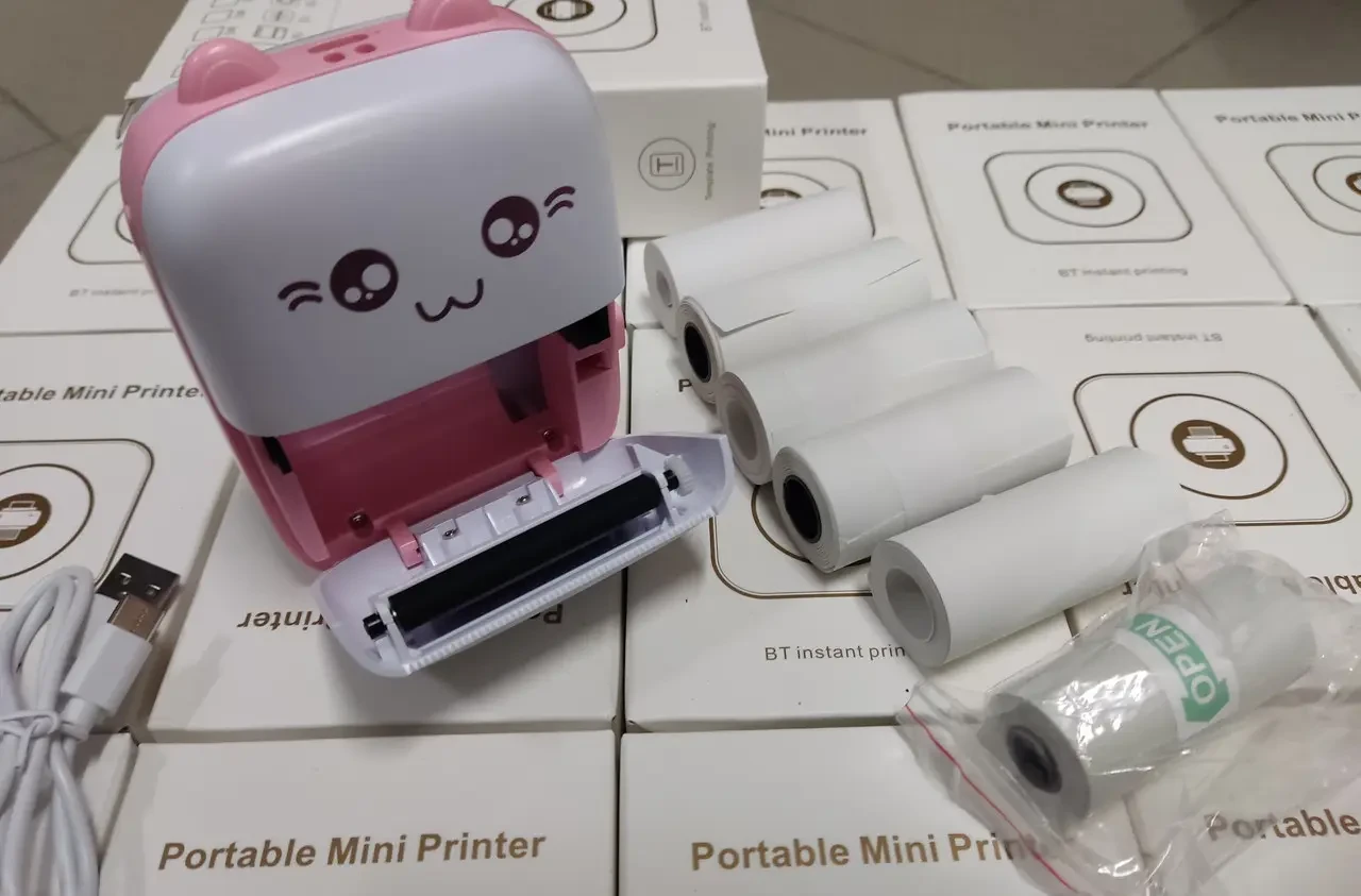 Портативний Рожевий міні принтер 1 рулон Mini Printer термопринтер кишеньковий дитячий принтер термо принтер – фото 4