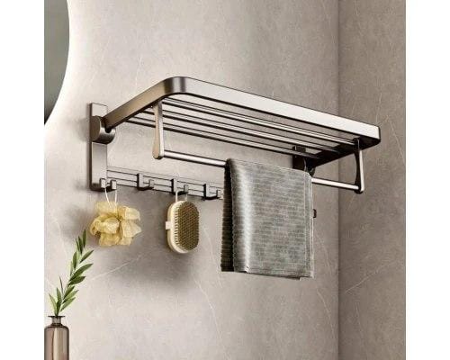 Полиця Nest Sunny пряма відкидна з перекладиною та гачками у ванну Графіт 60 см – фото 3