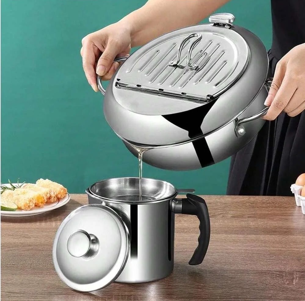 Фритюрниця Fryer Pot 2,2 л маленька фритюрниця з неіржавкої сталі, жаровня з термометром – фото 3