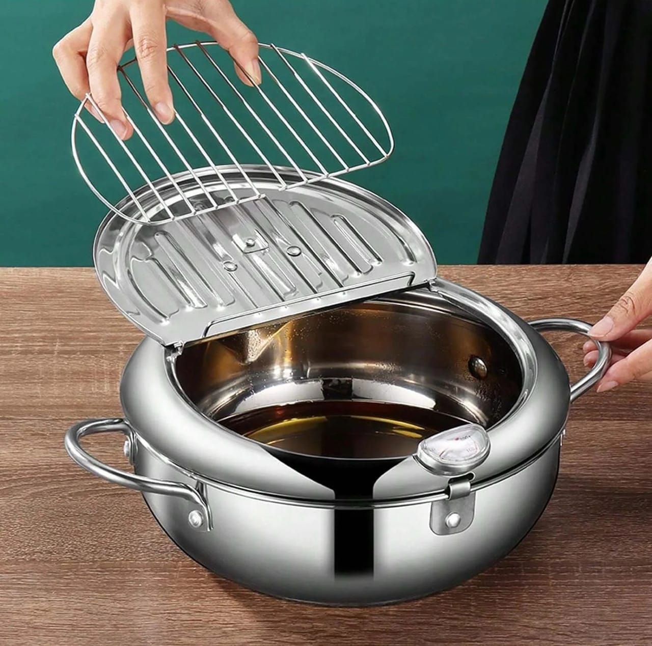 Фритюрниця Fryer Pot 2,2 л маленька фритюрниця з неіржавкої сталі, жаровня з термометром – фото 2