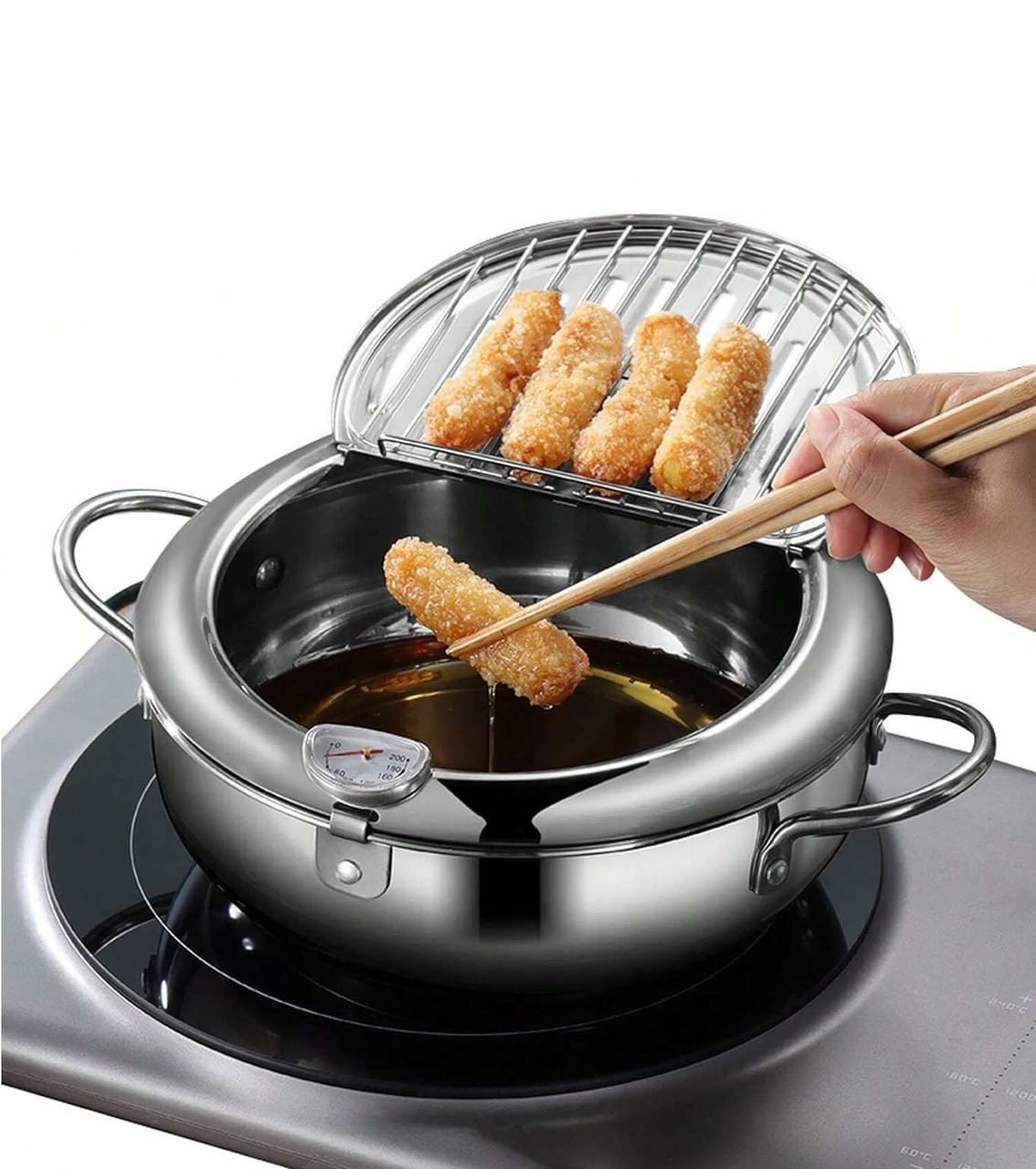 Фритюрниця Fryer Pot 2,2 л маленька фритюрниця з неіржавкої сталі, жаровня з термометром – фото 1
