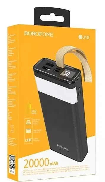 Повербанк BOROFONE BJ18-20000мАг Power Bank з цифровим дисплеєм, ліхтарем, 2хUSB Чорний BYT – фото 8