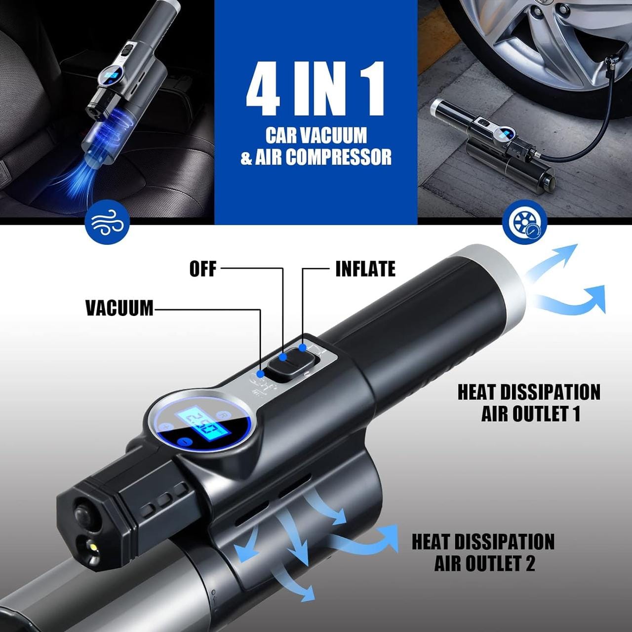 Пилосос автомобільний 4 в 1 Vacuum USB 120 Вт Потужний пилосос із компресором для авто LY-8018 – фото 2