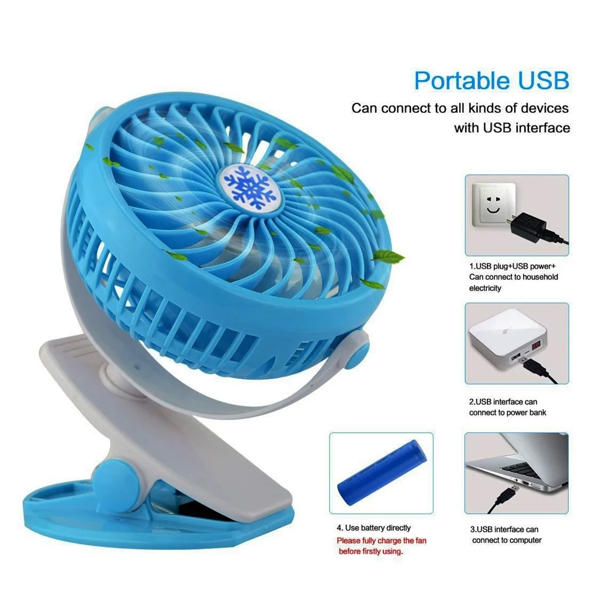 Портативний настільний мінівентилятор Moltis на прищіпці Mini Fan WX 6503 ABS-пластик Blue – фото 7