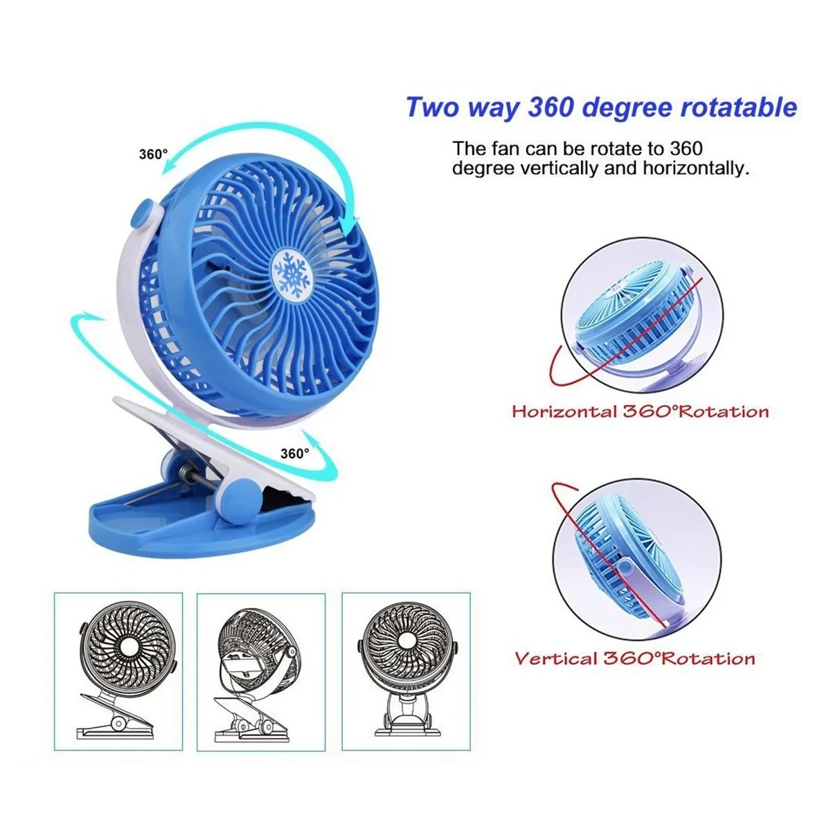 Портативний настільний мінівентилятор Moltis на прищіпці Mini Fan WX 6503 ABS-пластик Blue – фото 6