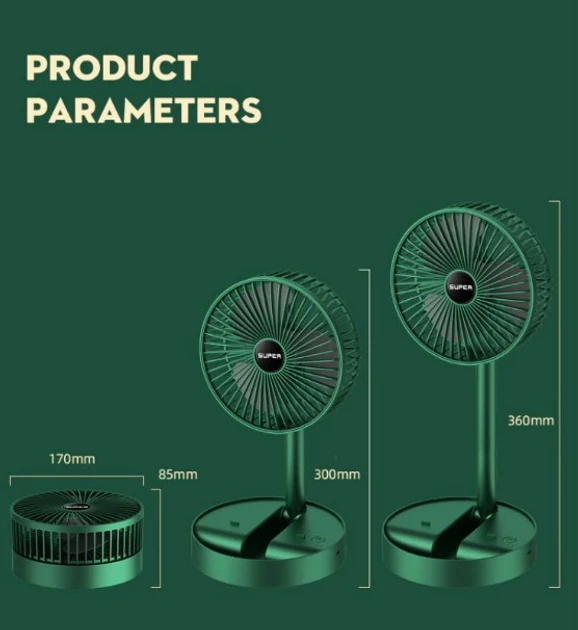 Складаний акумуляторний мінівентилятор з USB-зарядкою XL 908 зелений – фото 6