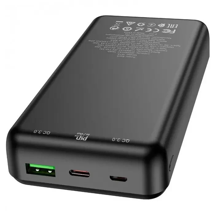 Зовнішній акумулятор Power bank HOCO J87A Tacker PD20W+QC3.0 20000 mAh батарея заряджання Чорний – фото 3
