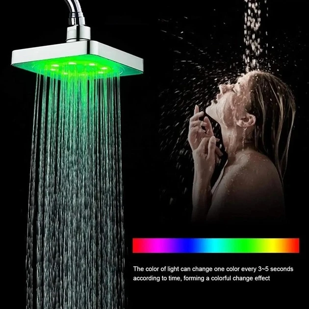 Лійка насадка для душу з LED-підсвіткою RGB світлодіодна, квадратна 150 мм LED Shower head AND XL-902 – фото 1