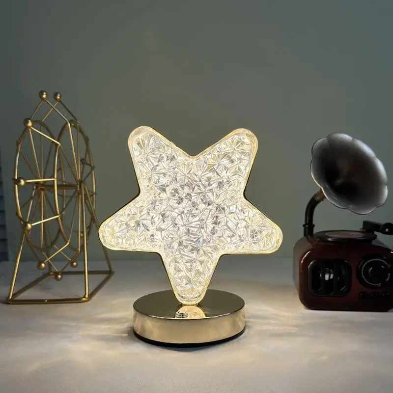 Настільна кришталева лампа Зірка приліжкова з Usb-портом світильник сенсорний нічник портативний золотий – фото 2