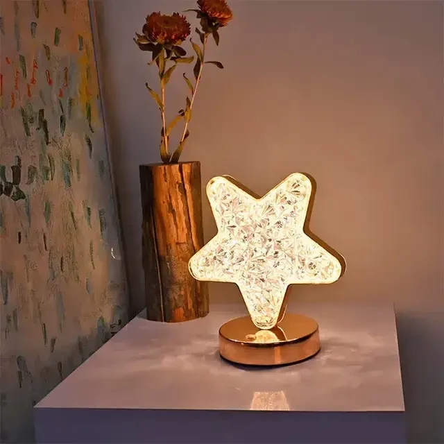 Настільна кришталева лампа Зірка приліжкова з Usb-портом світильник сенсорний нічник портативний золотий – фото 4