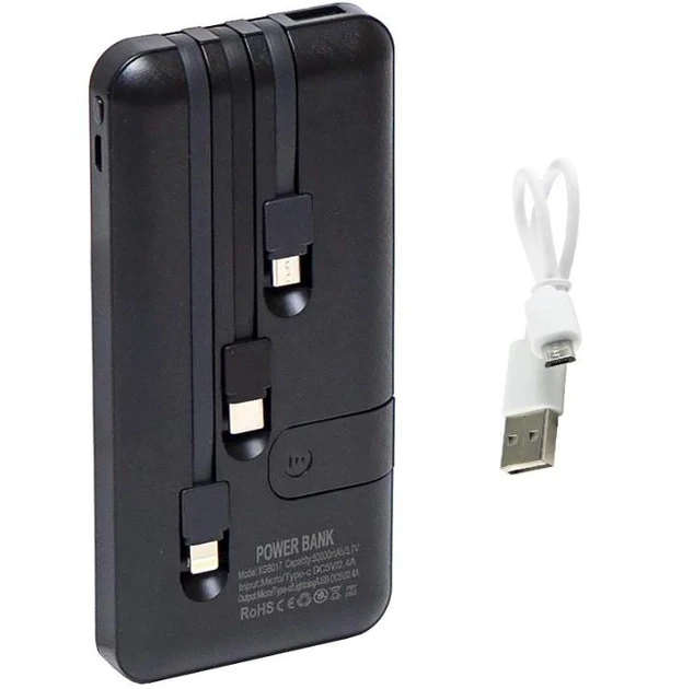 Павербанк 5000 mAh вбудовані кабелі USB, micro USB, Type-C, Lightning з Підставкою для телефона, Портативна – фото 2