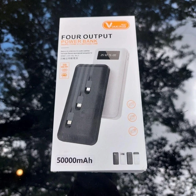 Павербанк 5000 mAh вбудовані кабелі USB, micro USB, Type-C, Lightning з Підставкою для телефона, Портативна – фото 3
