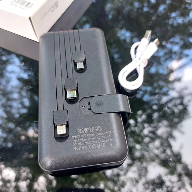 Павербанк 5000 mAh вбудовані кабелі USB, micro USB, Type-C, Lightning з Підставкою для телефона, Портативна – фото 4