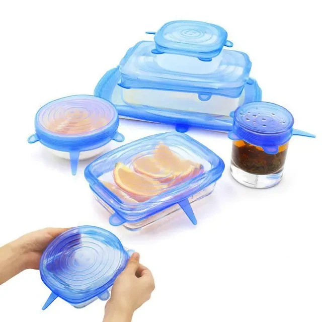 Набір багаторазових силіконових кришок для посуду 6 штук Super Stretch SILICONE Lids СЙЄ – фото 2