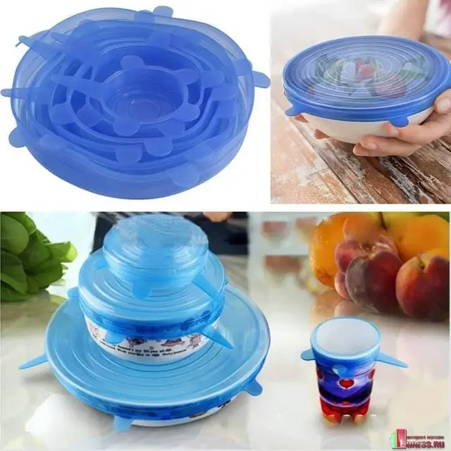 Набір багаторазових силіконових кришок для посуду 6 штук Super Stretch SILICONE Lids СЙЄ – фото 5