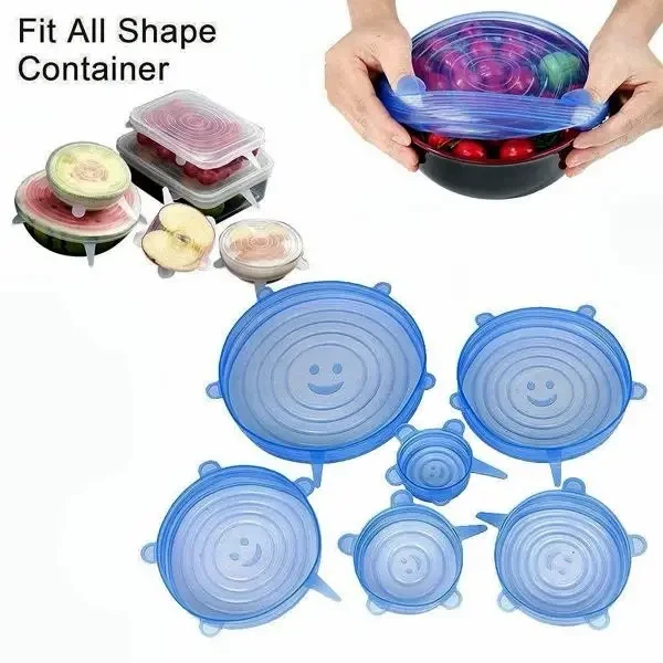 Набір багаторазових силіконових кришок для посуду 6 штук Super Stretch SILICONE Lids СЙЄ – фото 3