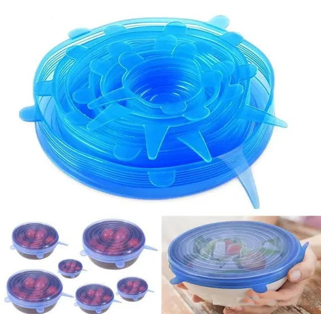 Набір багаторазових силіконових кришок для посуду 6 штук Super Stretch SILICONE Lids СЙЄ – фото 4