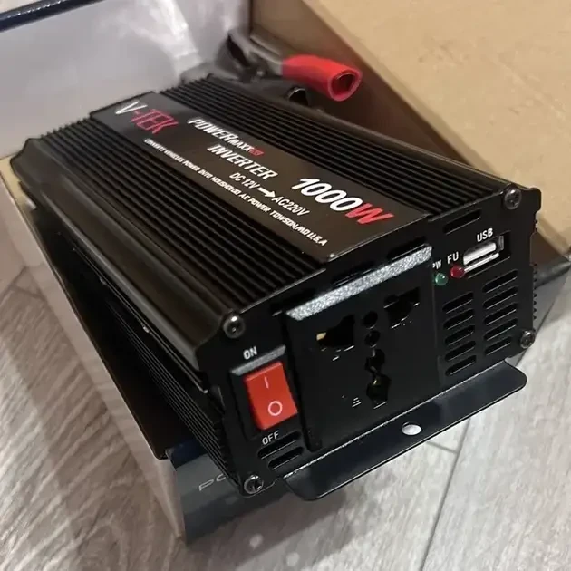 Перетворювач напруги автомобільний V-TEK Power Maxx-SSK1000W, інвертор 12/220В, USB, охолодження Чорний – фото 2