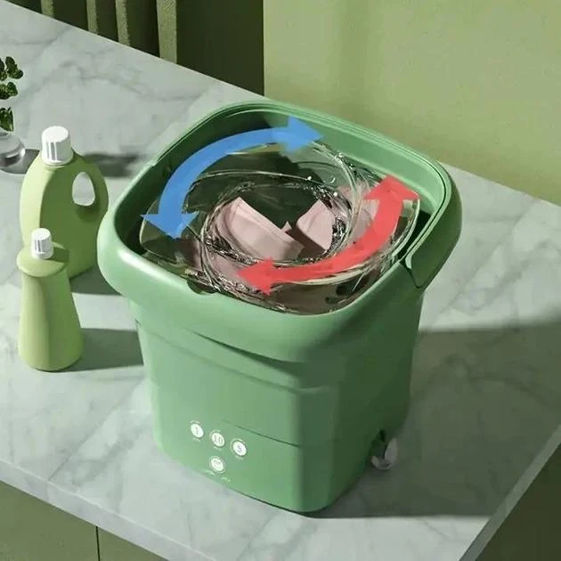 Складана пральна машина Folding Washing Machine силіконова складана стирання відро 7 л. Зелений – фото 1