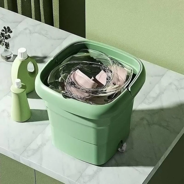 Складана пральна машина Folding Washing Machine силіконова складана стирання відро 7 л. Зелений – фото 2