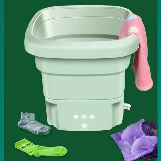 Складана пральна машина Folding Washing Machine силіконова складана стирання відро 7 л. Зелений – фото 4